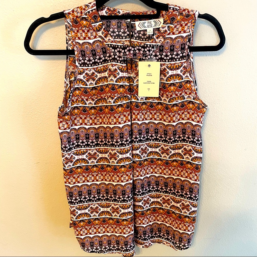 NWT Pink Rose boho tank top Size Small